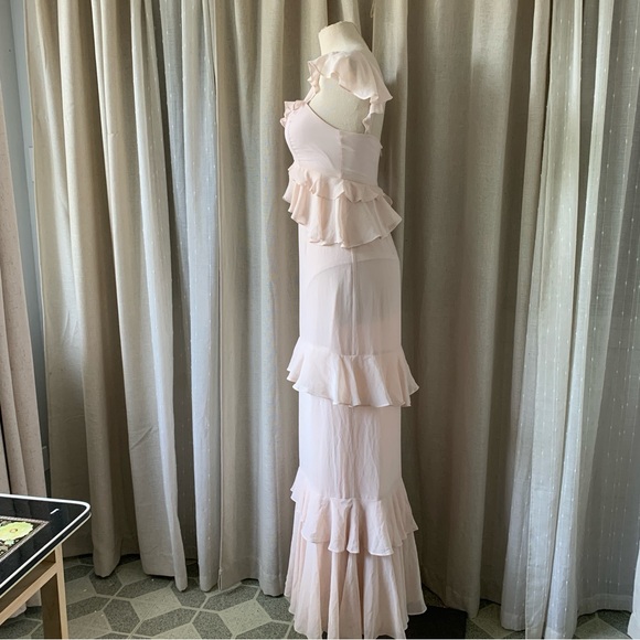 WAYF LONG RUFFLED SOFT PINK EVENING DRESS - Picture 5 of 13